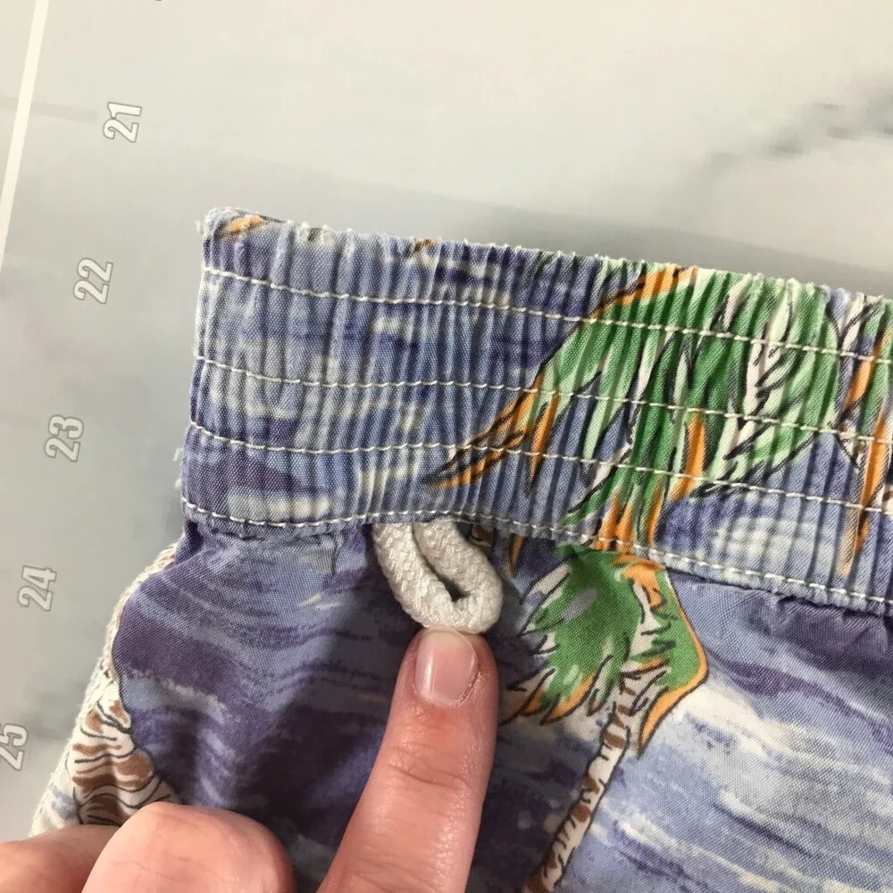Polo by Ralph Lauren Swim Trunks Mens Medium 33 Blue Surfer Print Elastic Waist